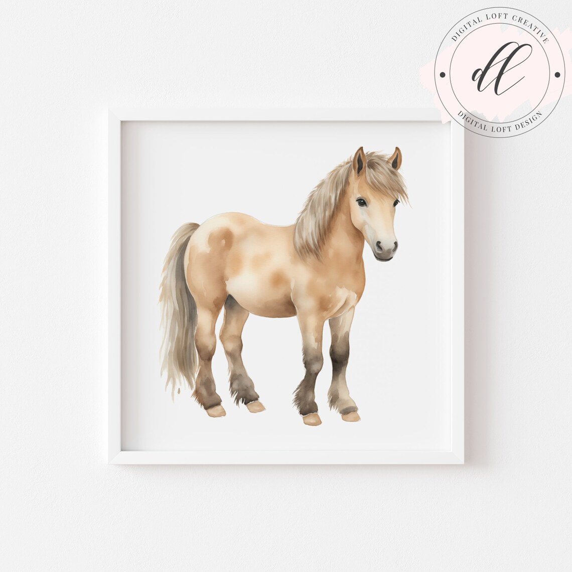 Golden Palomino Horse Standing Watercolor Equine Portrait Poster