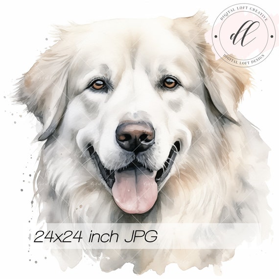 Watercolor Great Pyrenees Portrait Pet Art Home Decor Animal Lover Gift Wall Art Instant Jpg