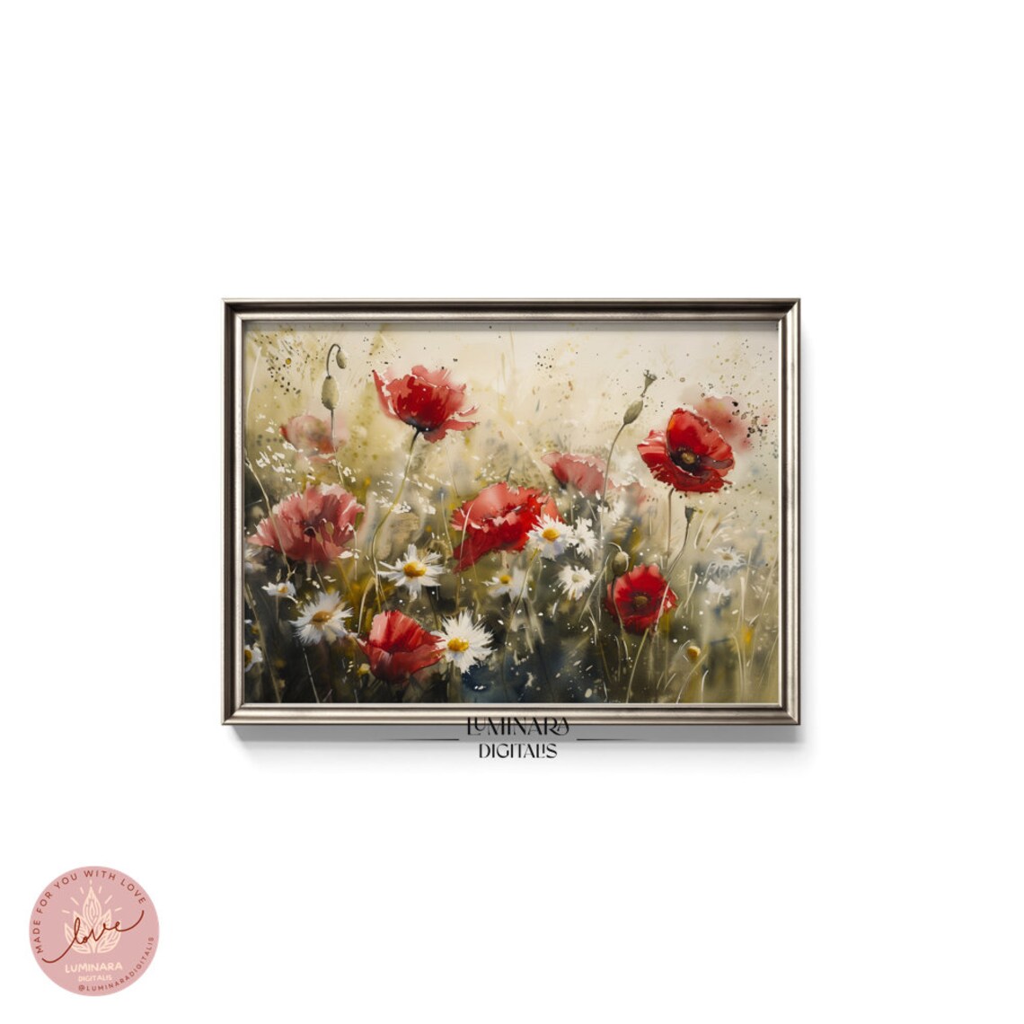 Spring Blossom Red Poppies With Daisies Watercolor Floral Poster - Image 5