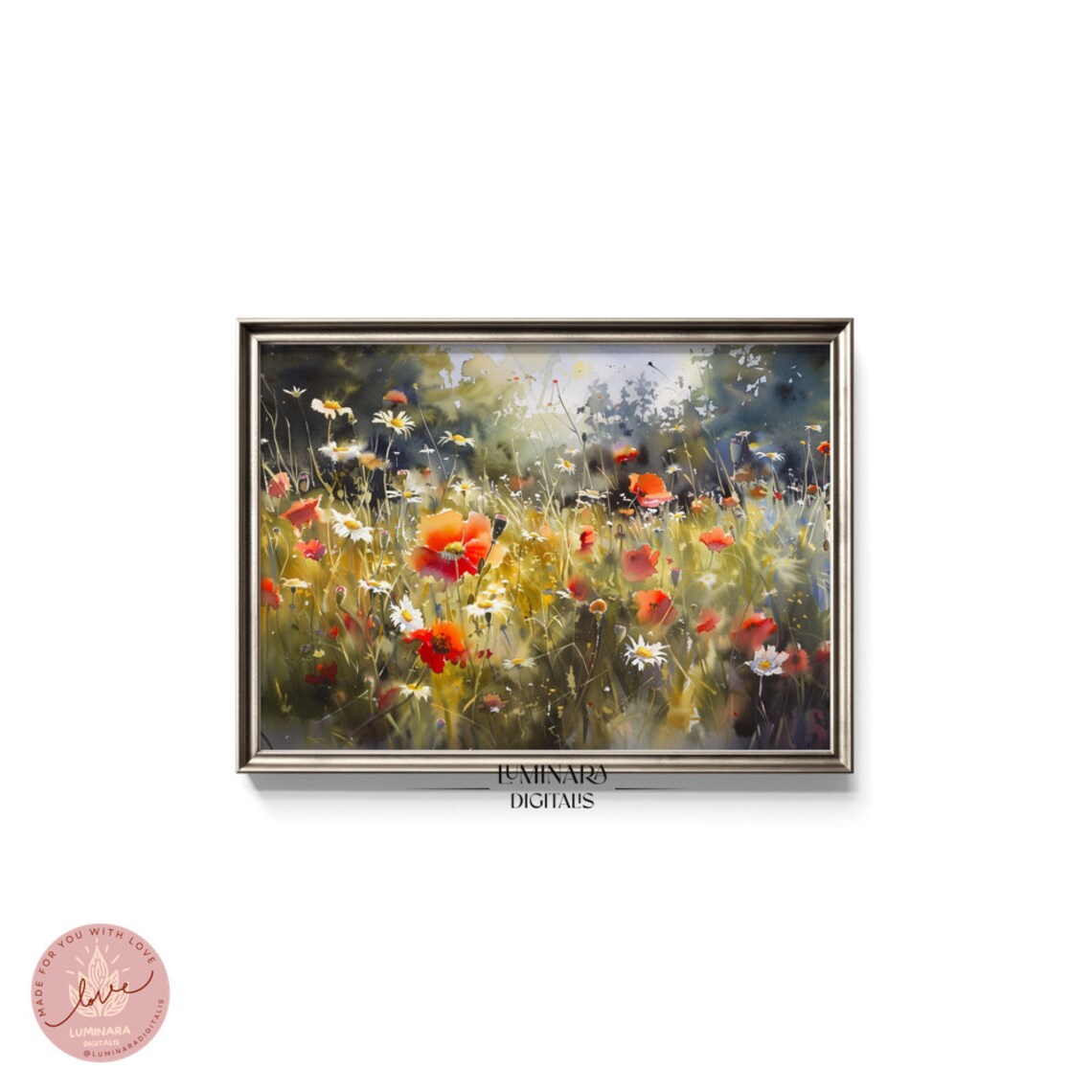 Watercolor Meadow Of Poppies And Daisies In Morning Light Poster - Image 5