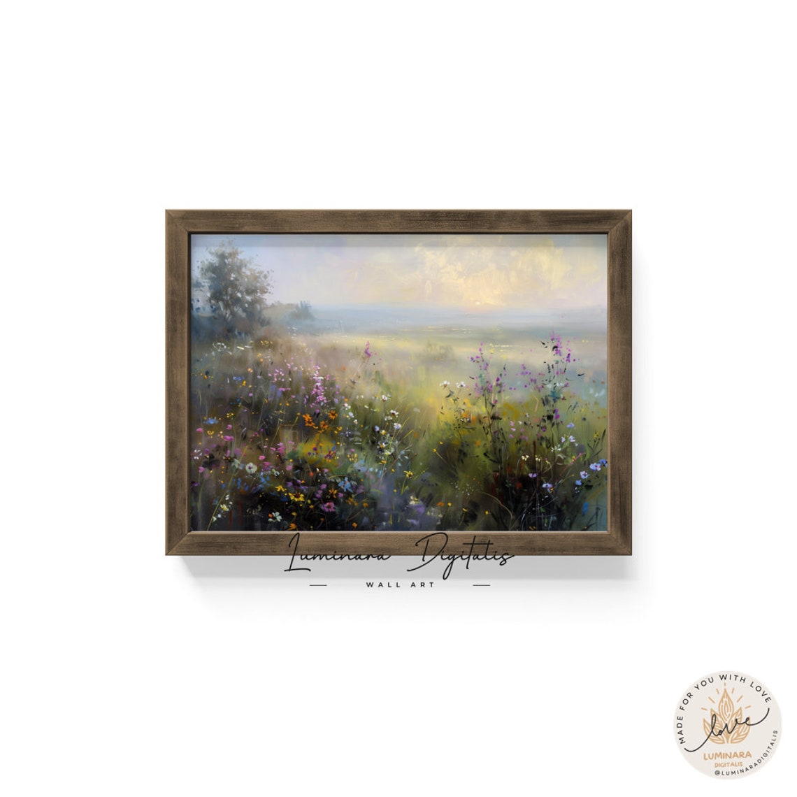 Golden Sunrise Over A Misty Blooming Wildflower Meadow Poster - Image 6