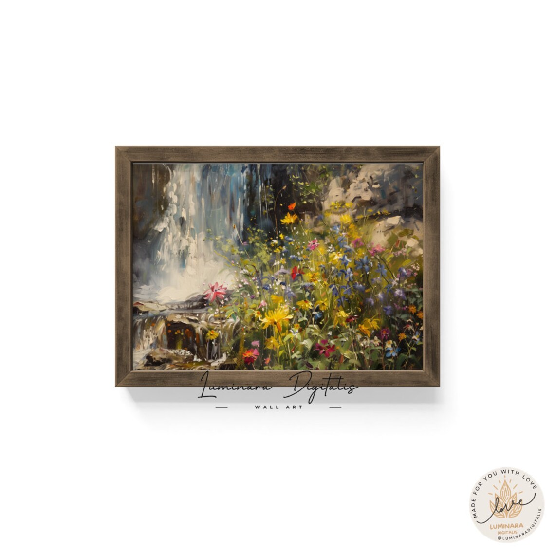 Waterfall Framed By Yellow And Blue Meadow Wildflowers Art Poster - Image 6
