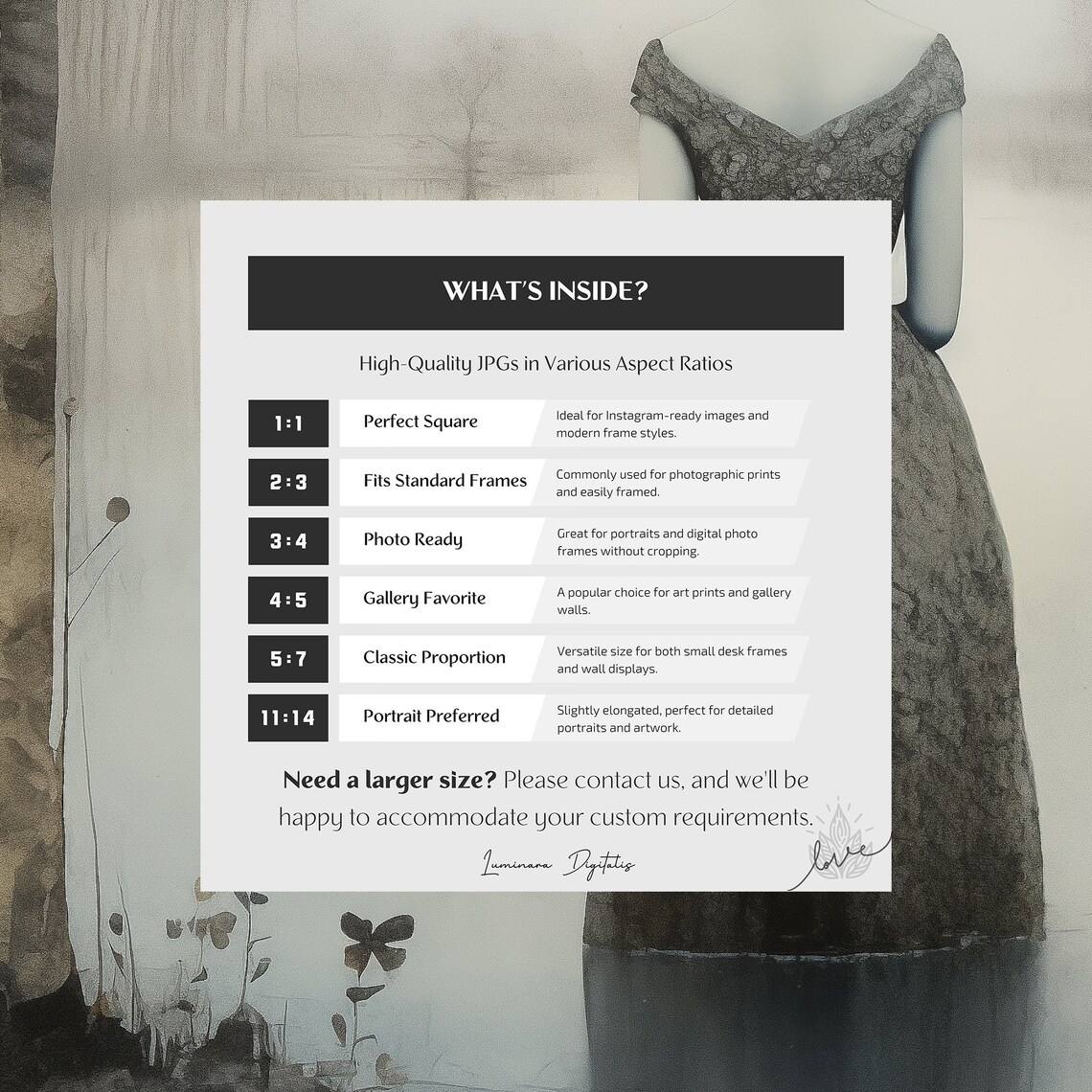 Woman In A Dark Gown Standing In Misty Still Water Art Print - Image 2