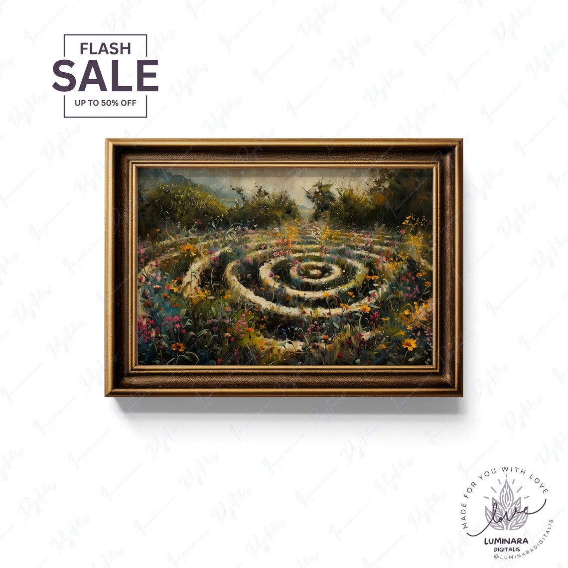 Wildflower Garden Spiral Pathway Stone Labyrinth Dreamy Art Poster - Image 2