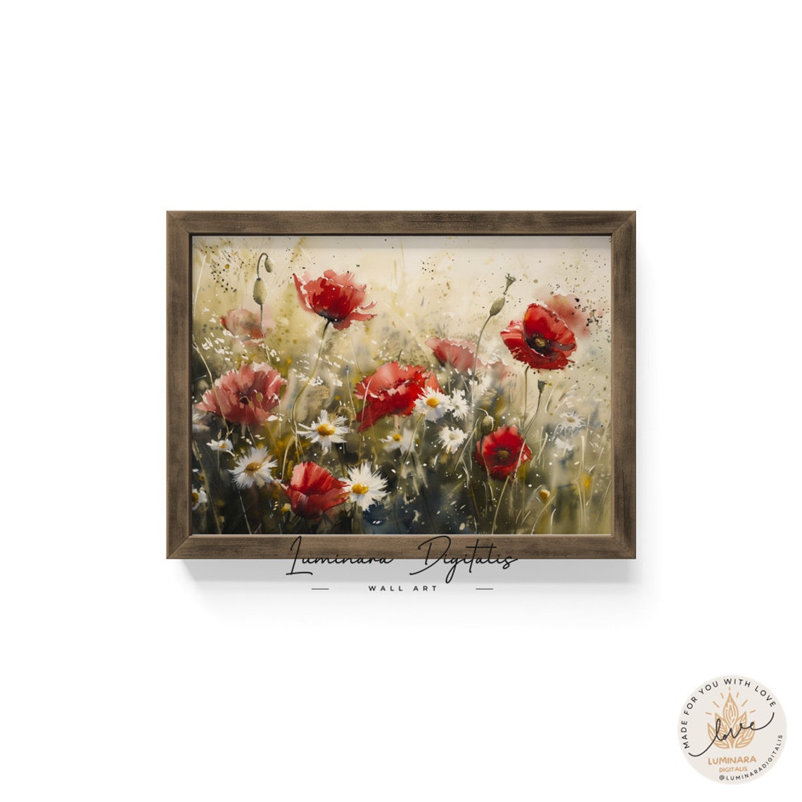 Watercolor Red Poppies And Daisies On A Soft Cream Background Poster - Image 6