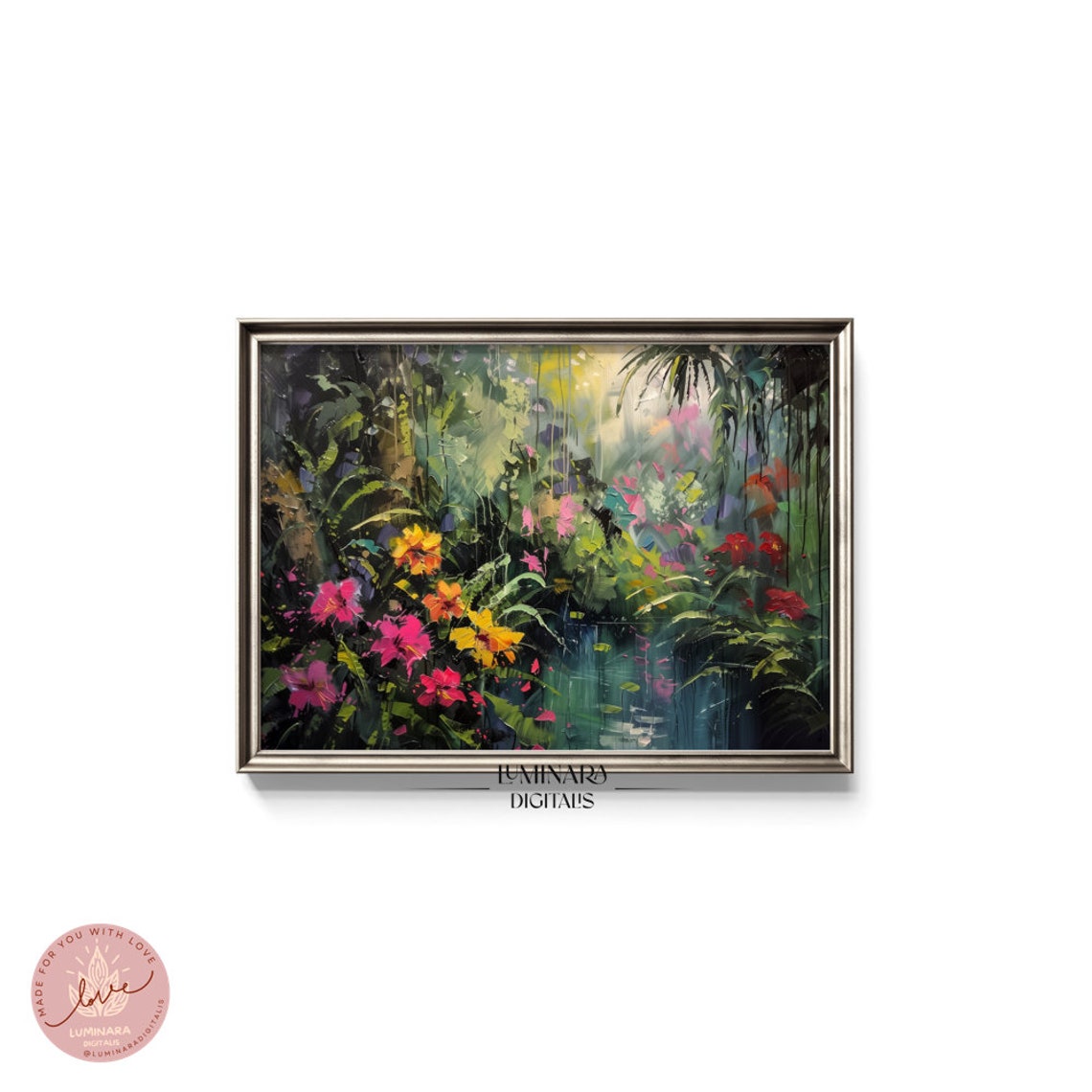 Tropical Hibiscus Blooms Glowing In A Lush Jungle Garden Art Print - Image 5