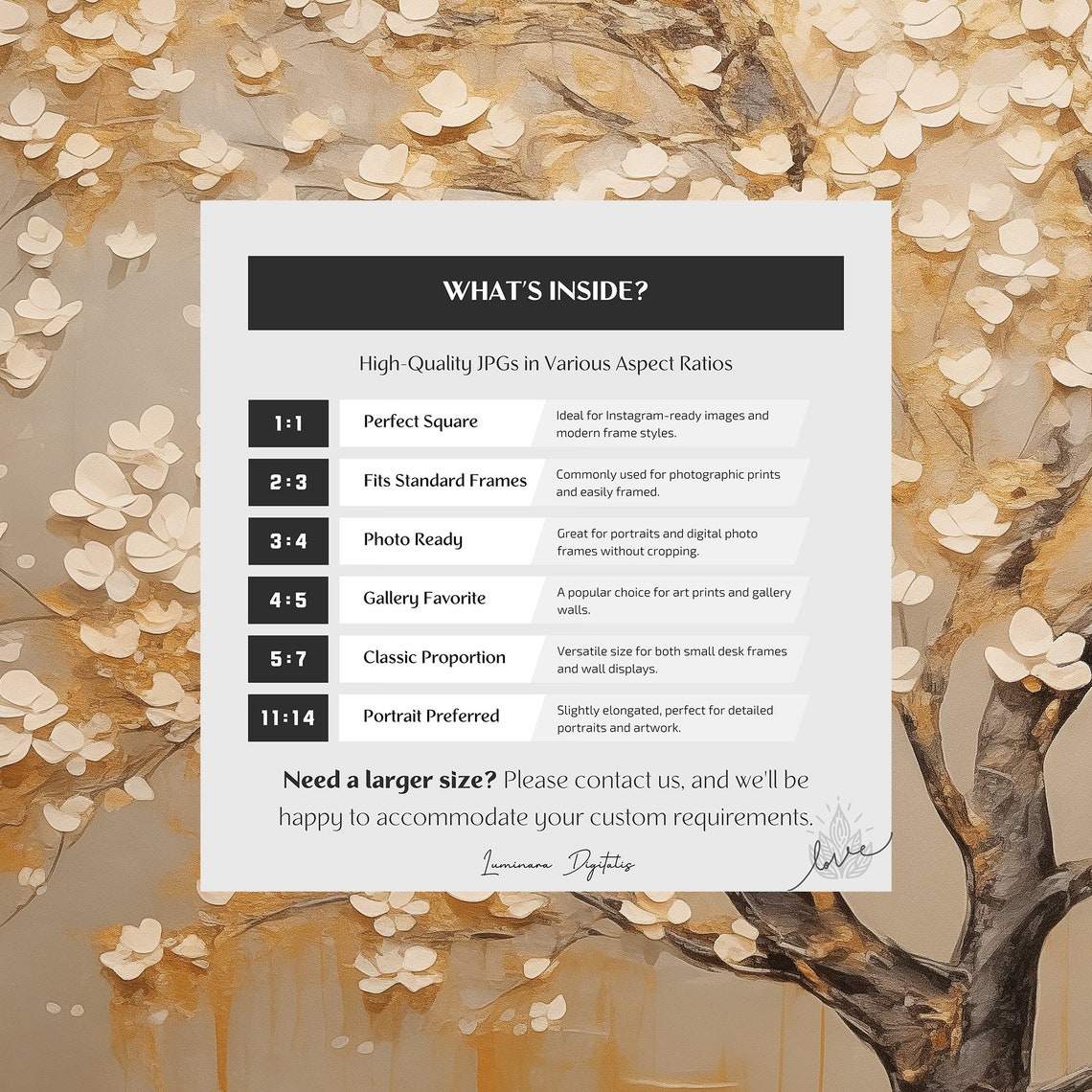 White Blossom Tree On A Golden Textured Background Art Print - Image 2
