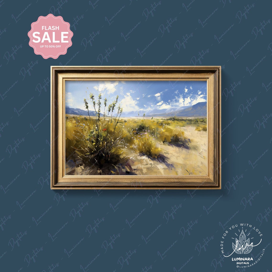 Desert Grassland With Tall Seed Stalks Under Big Blue Sky Poster - Image 4