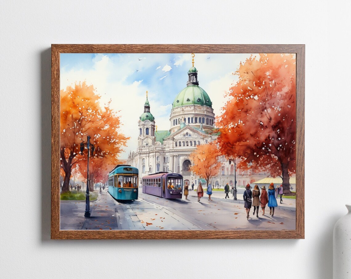 Vienna Austria Watercolor Art Print, Autumn Travel Poster