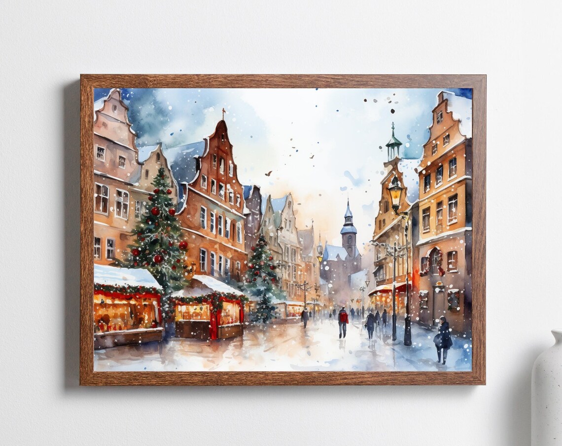 German Christmas Market Watercolor Travel Poster