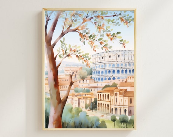 Colosseum Watercolor Print, Rome Italy Travel Art