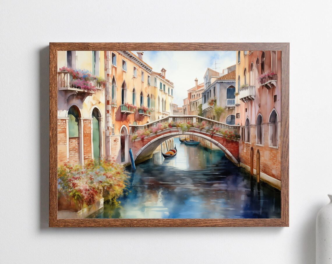 Venice Italy Watercolor Art Print, Venetian Canal