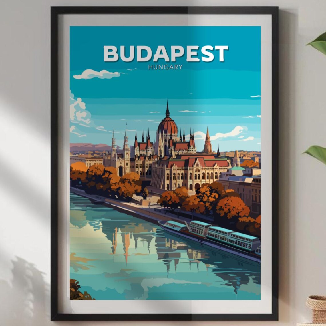 Budapest Hungary Parliament Vintage City Travel Landmark Poster
