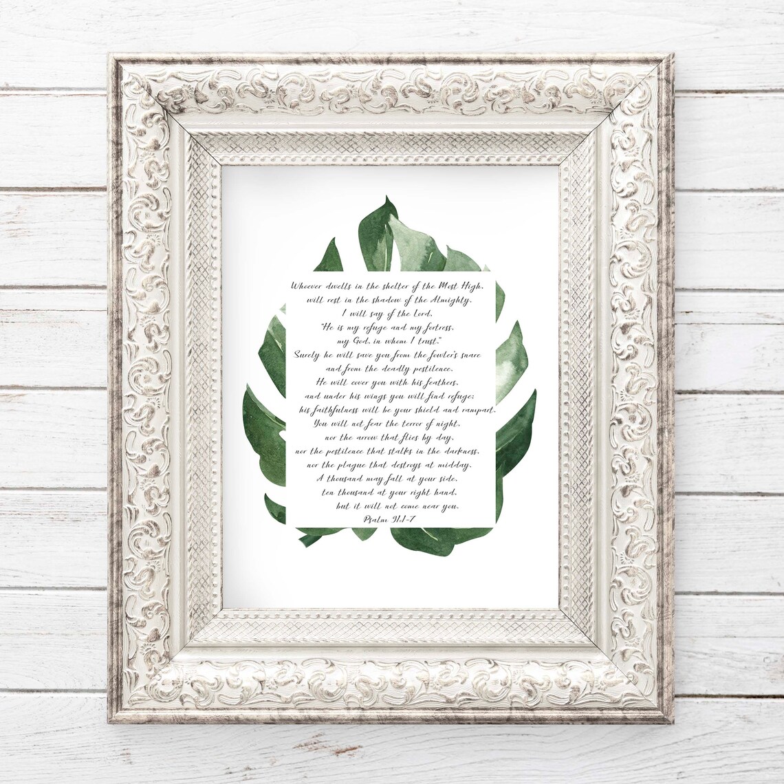 Psalm 91 Watercolor Monstera Leaf Scripture Wall Art Christian Dcor Bible Verse Wall Art Bible Verse Signs - Image 3