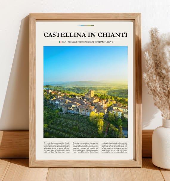 Vintage Italy Travel Print Castellina In Chianti Wall Art Rustic Tuscan Village Decor Poster For Gift Or Gallery