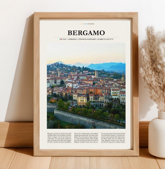 Bergamo Italy Travel Poster Pawnshops City Wall Art Vintage Italian Landscape Print Home Decor