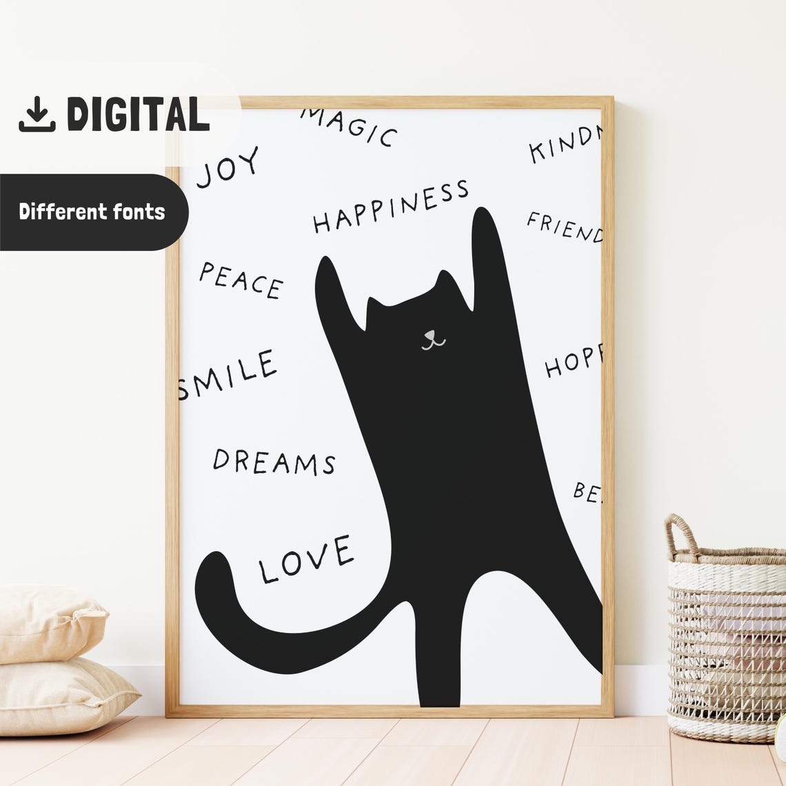 Joyful Black Cat with Handwritten Words of Love and Hope Art Poster