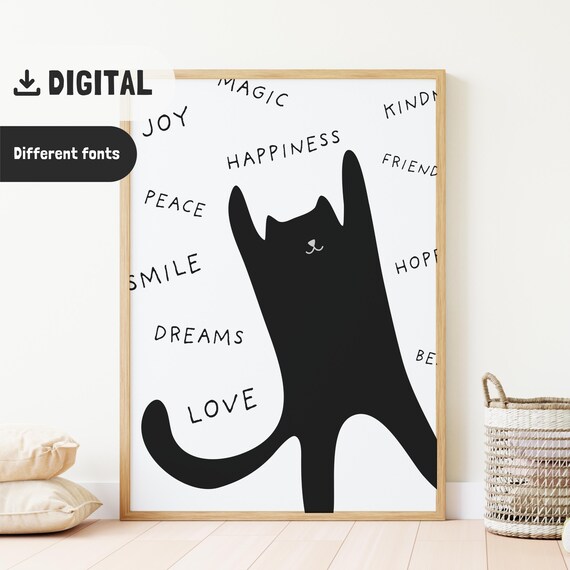 Joyful Black Cat with Handwritten Words of Love and Hope Art Poster