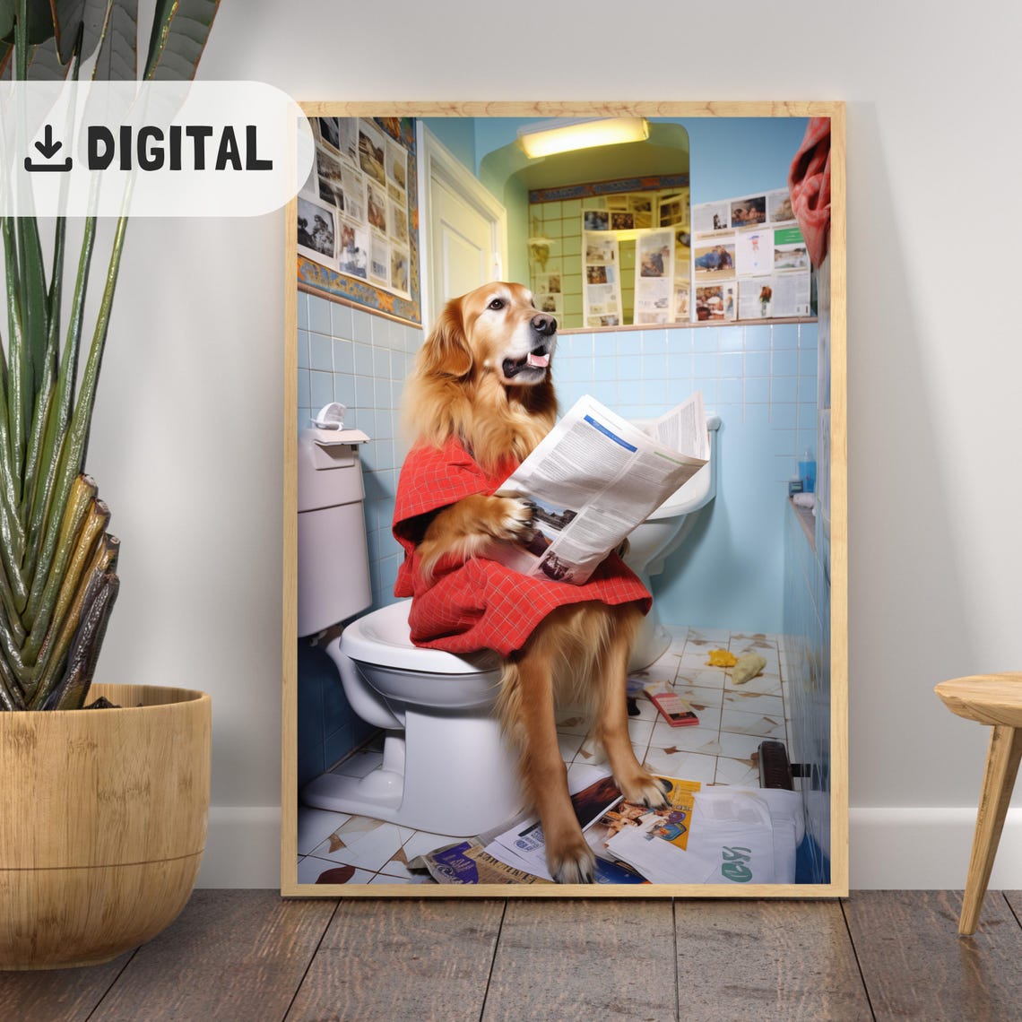 Funny Golden Retriever Toilet Wall Art Trendy Dog Mom Bathroom Decor Quirky Golden Reading Newspaper Print Dogful Toilet Humor Poster Wc - Image 2