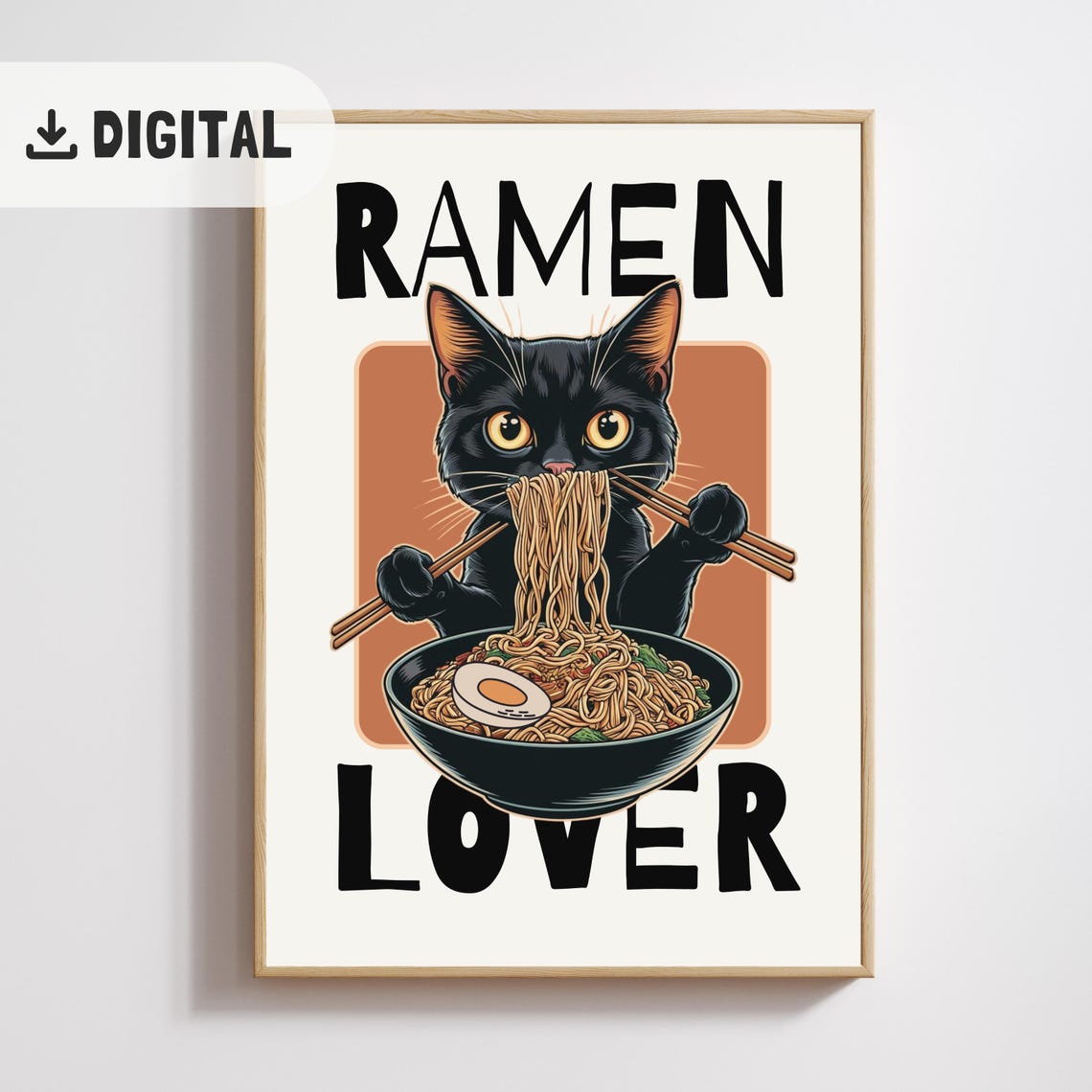 Cute Ramen Lover Black Cat With Chopsticks Noodle Bowl Poster