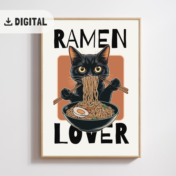 Cute Ramen Lover Black Cat With Chopsticks Noodle Bowl Poster