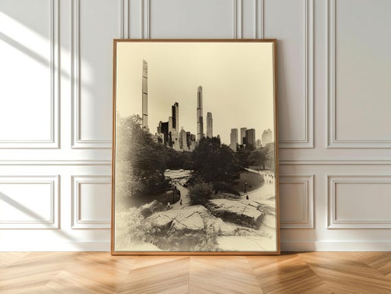 Real Photo Vintage Central Park Print Sepia Manhattan Skyline Wall Art