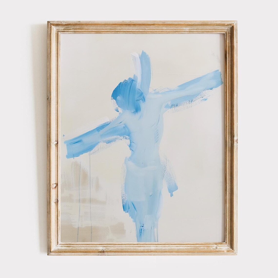 Abstract Blue Figure With Open Arms Watercolor Poster Minimalist Art