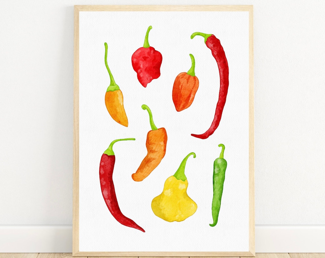 Chili Peppers Art Print Kitchen Wall Art Mexican Vegetables Watercolour Art Jalapeo