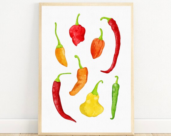 Chili Peppers Art Print Kitchen Wall Art Mexican Vegetables Watercolour Art Jalapeo
