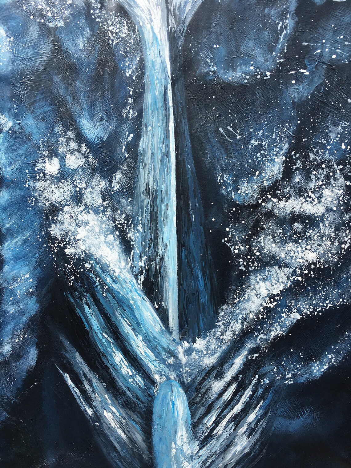 Blue Whale Tail Diving Deep Ocean 3D Impasto Oil Painting Wall Art - Image 3