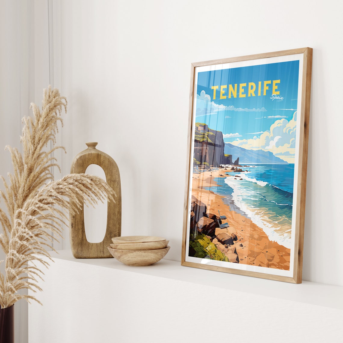 Tenerife Spain Rocky Beach Cliff Coast Blue Ocean Travel Poster - Image 2