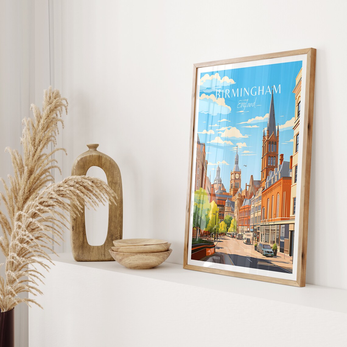 Birmingham England Clock Tower Church Spire Street Travel Poster - Image 2