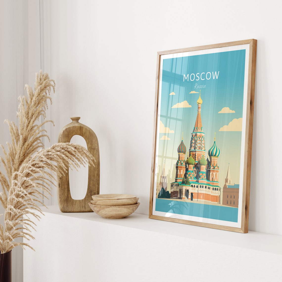 Moscow Russia Poster St Basils Cathedral Colorful Domes Scenic Art - Image 2