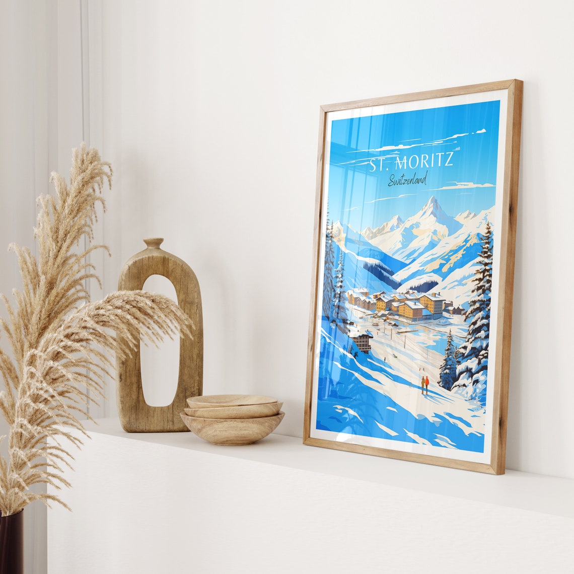 St Moritz Switzerland Alpine Ski Village Snow Peaks Travel Poster - Image 2