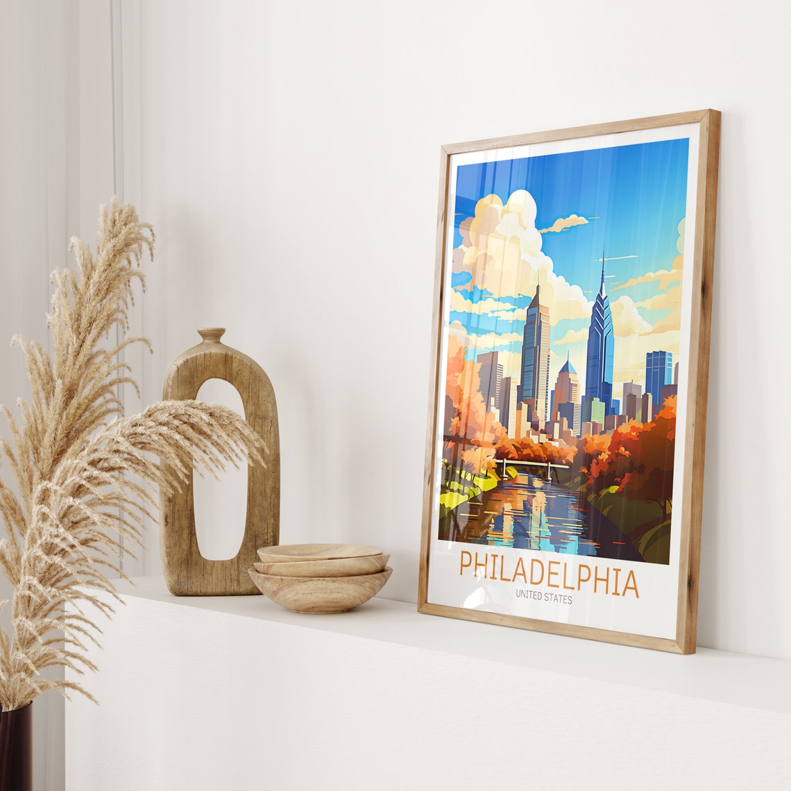 Philadelphia Autumn River Skyline Travel Poster for Fall Decor - Image 2