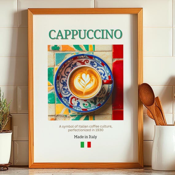 Cappuccino Poster Kitchen Decor And Coffee Bar Wall Art Gift For Lovers Italian