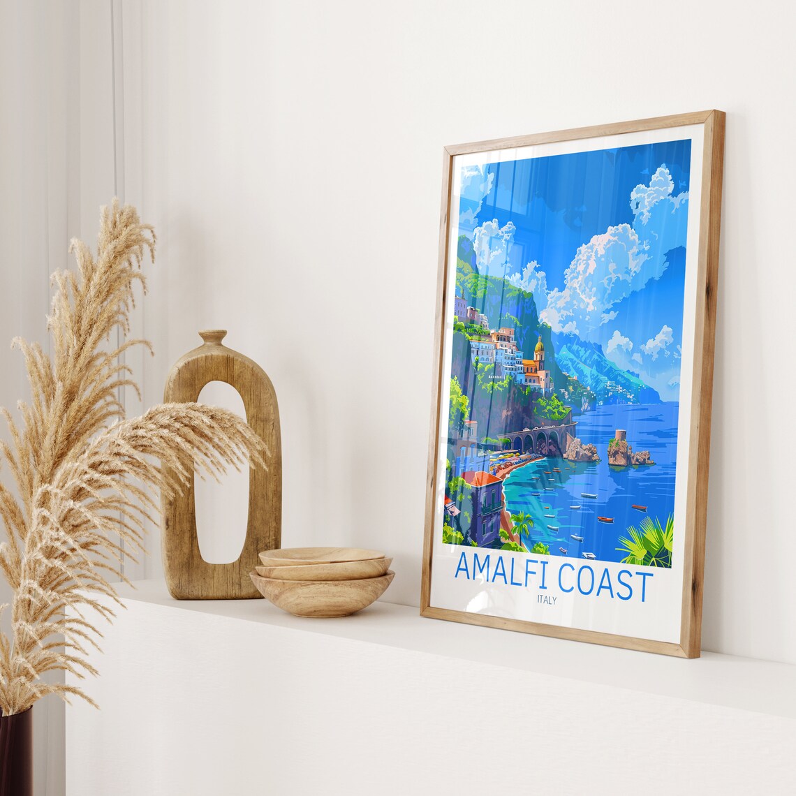 Amalfi Coast Italy Cliffside Village Bright Seaside Travel Poster - Image 2