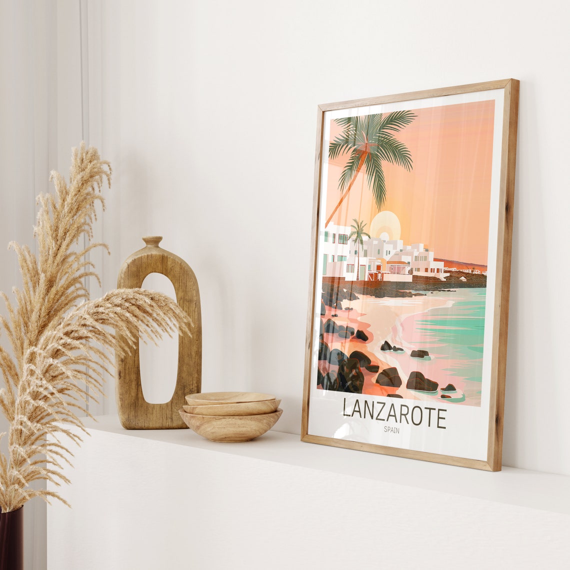Lanzarote Spain Sunset White Village Palm Tree Travel Poster - Image 2