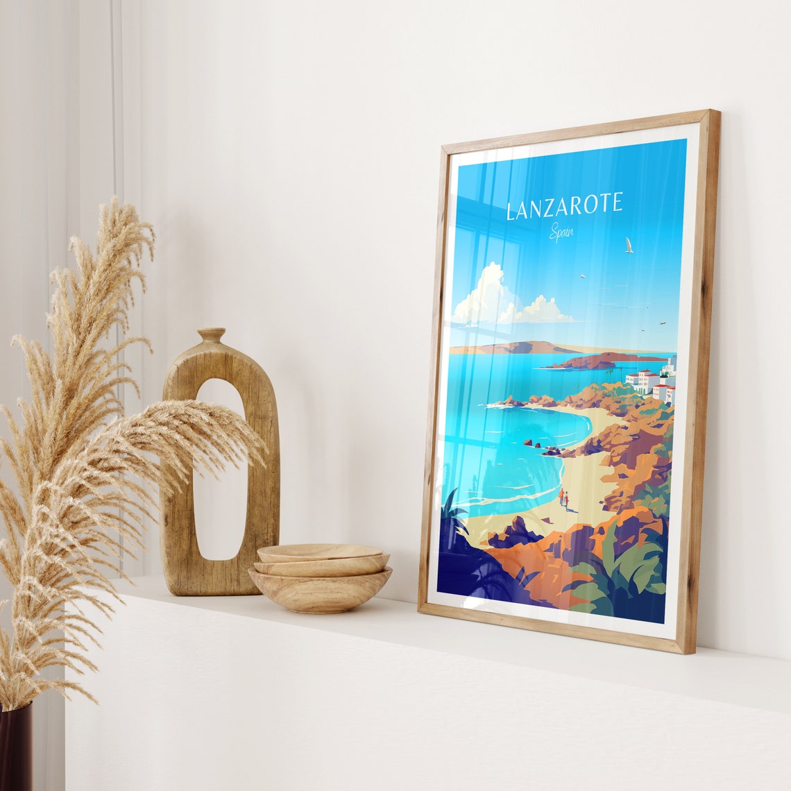 Lanzarote Spain Turquoise Cove White Village Coast Travel Poster - Image 2