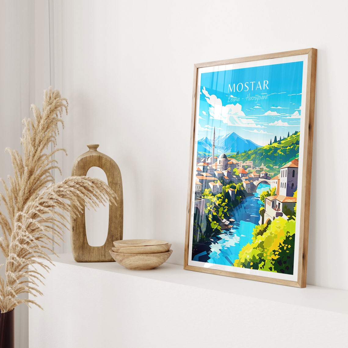 Mostar Bosnia Old Bridge River Valley Vintage Travel Poster Artwork - Image 2