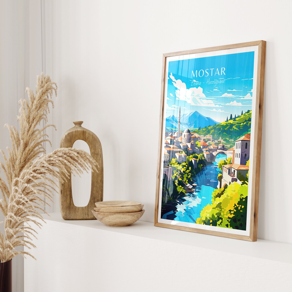Mostar Travel Poster Bosnia Poster Mostar Vintage Poster Travel Poster Mostar Retro Poster Mostar Travel Gift Wall Art Print - Image 2
