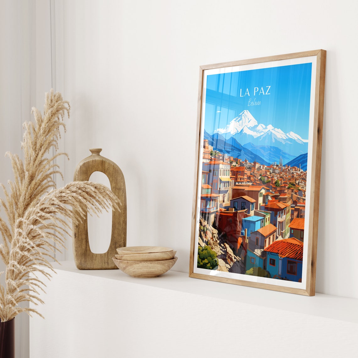 La Paz Bolivia Snowy Mountain Colorful Hillside Town Travel Poster - Image 2