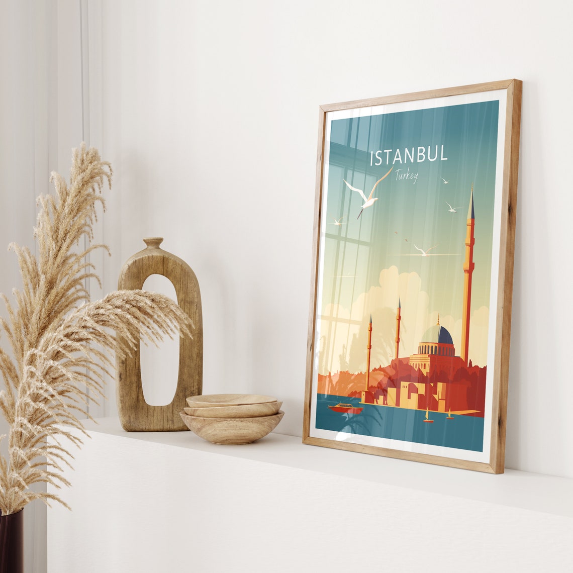 Istanbul Turkey Waterfront Mosque Minarets Seagulls Travel Poster - Image 2