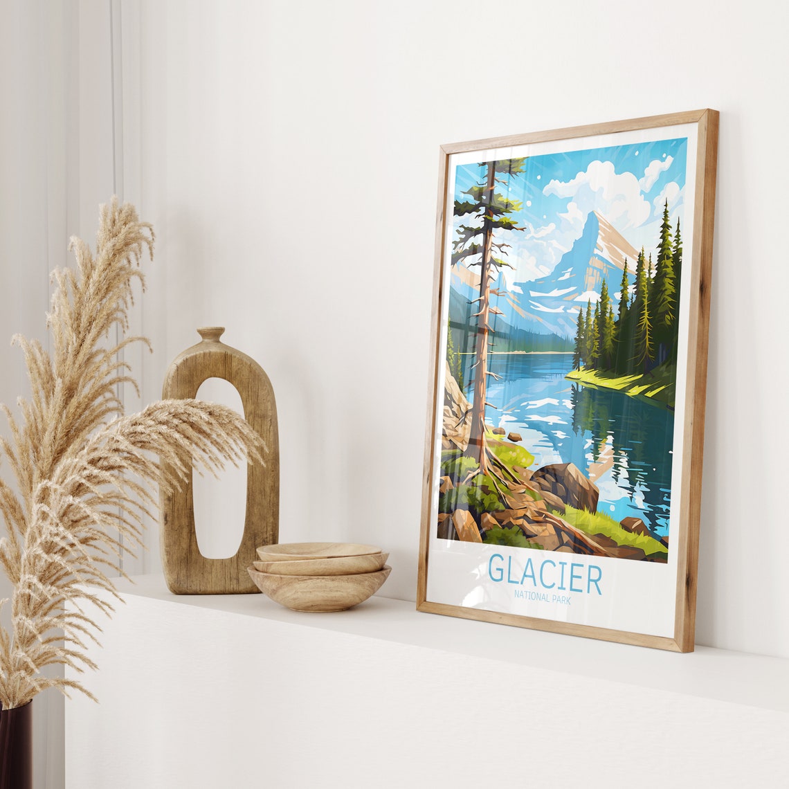 Glacier National Park Alpine Lake Tall Pine Peak Travel Poster - Image 2
