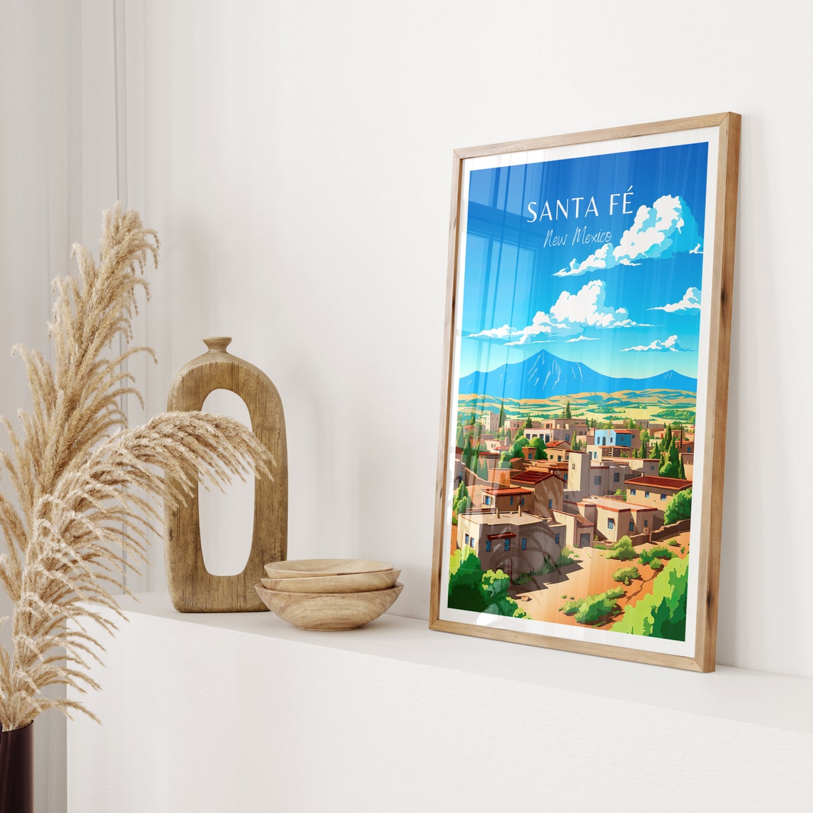 Santa Fe New Mexico Adobe Pueblo Mountain View Travel Poster - Image 2