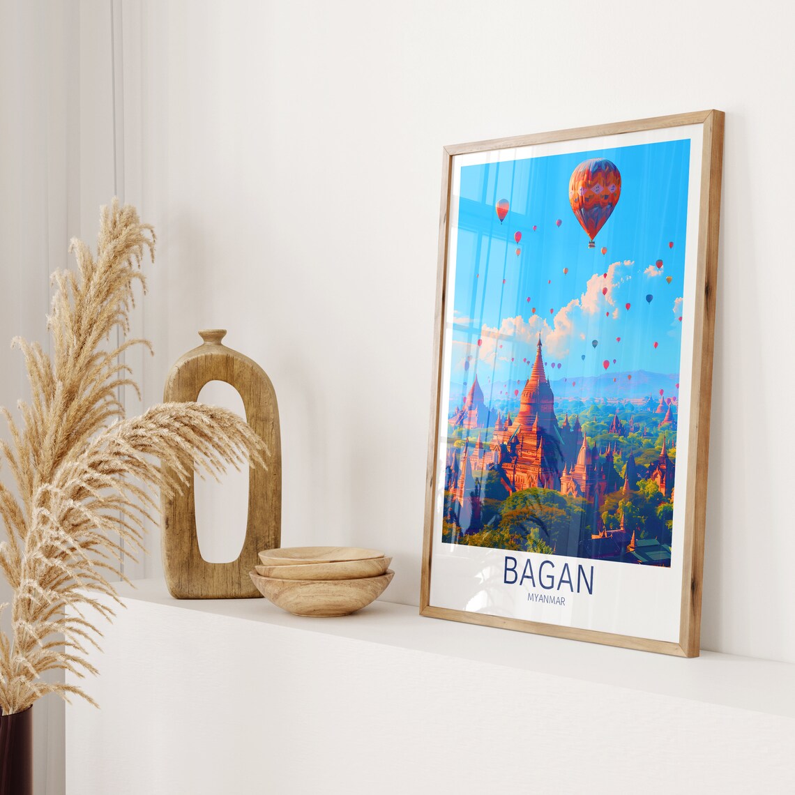 Bagan Myanmar Temples Hot Air Balloons Illustrated Travel Poster - Image 2
