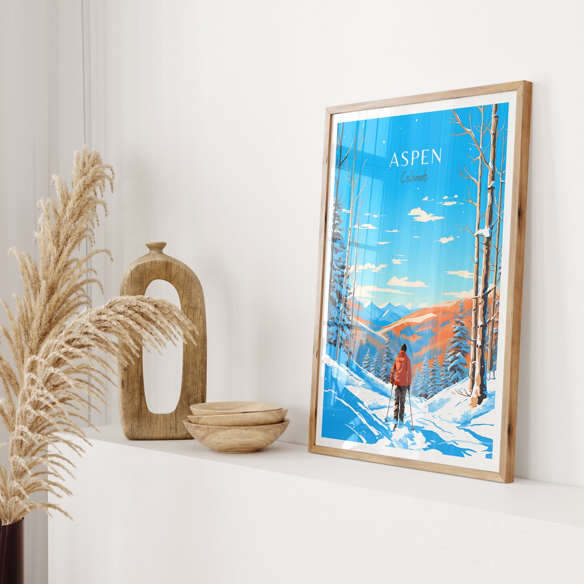Aspen Colorado Skier Snowy Aspens Mountain Trail Winter Poster - Image 2