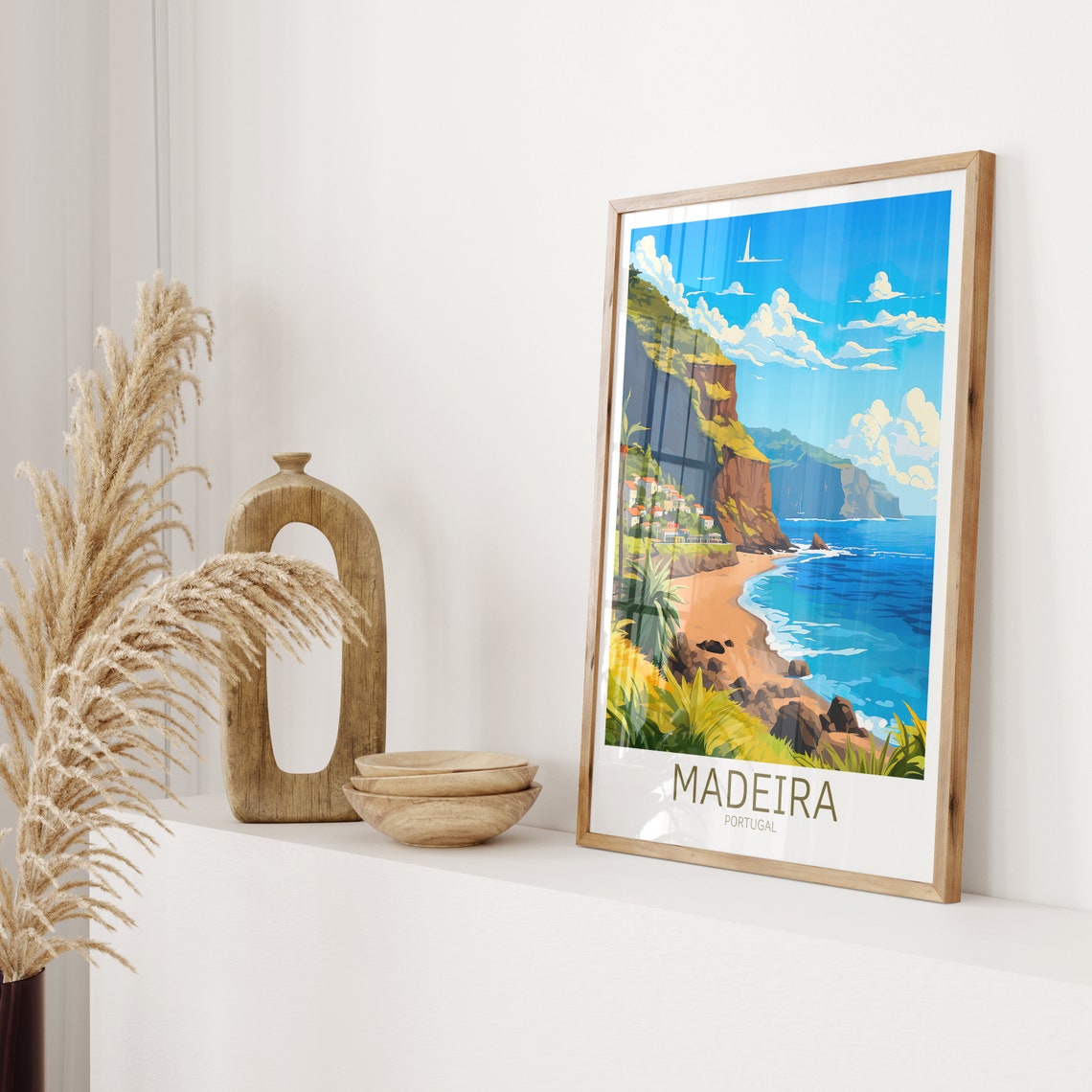 Madeira Portugal Dramatic Cliff Beach Illustrated Travel Poster - Image 2