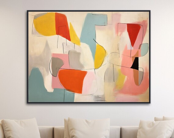 Colorful Abstract Organic Shapes Pastel Pink Orange Yellow Art Poster
