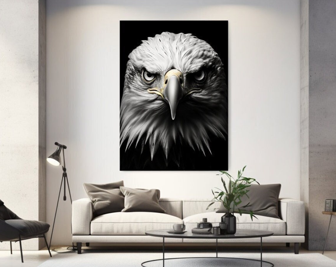 Bald Eagle Black White Close Up Dramatic Wildlife Wall Poster